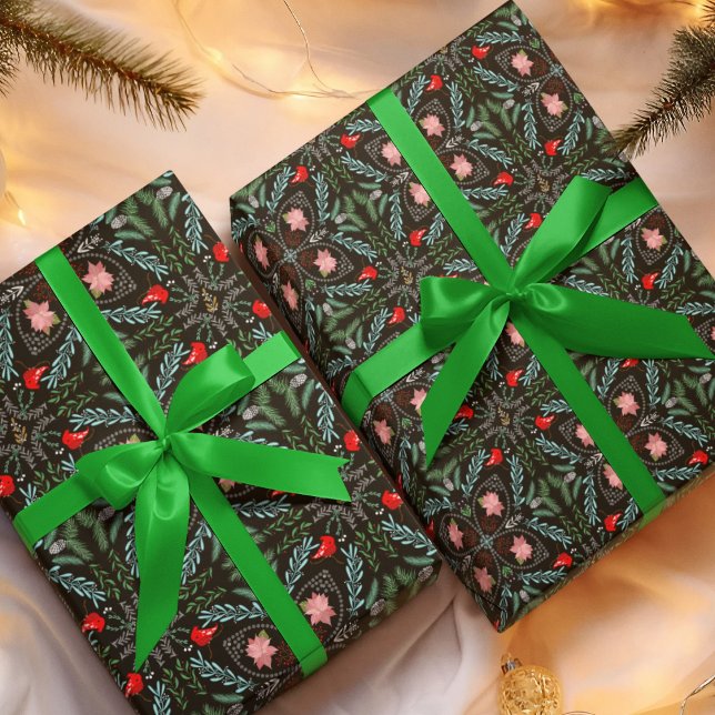 Papier Cadeau Les hivers Les flocons de neige, Poinsettias, Card (Créateur téléchargé)