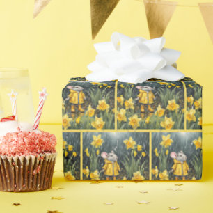 Papier Cadeau Les jonquilles et la souris dans la pluie