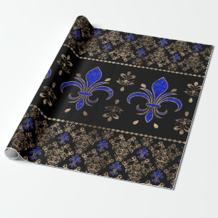 Papier Cadeau Les Lapils de luxe Lazuli et or Fleur de lis ornem