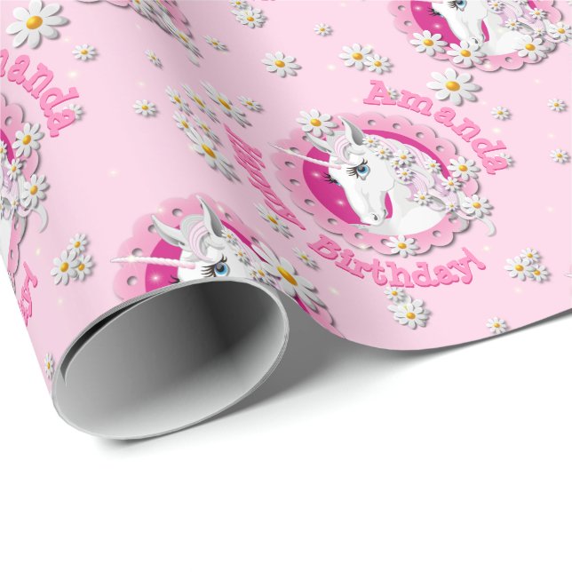 Papier Cadeau Les licornes roses sont magiques Personnalisées An (Coin rond)
