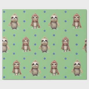 Papier Cadeau Les mignons animaux en Écharpes Noël sur le vert