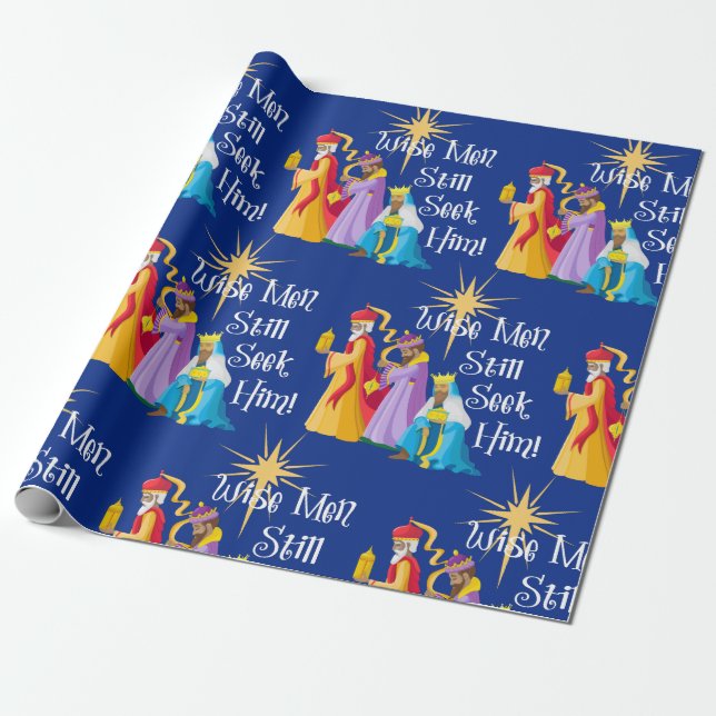Papier Cadeau Les Mignons de Noël Hommes religieux (Déroulé)