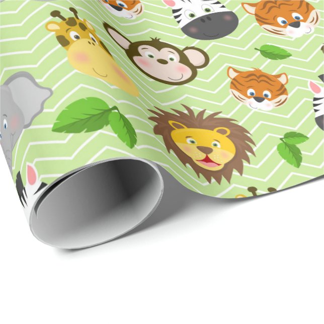 Papier Cadeau Les mignons enfants jungle animaux carrelés motif (Coin rond)