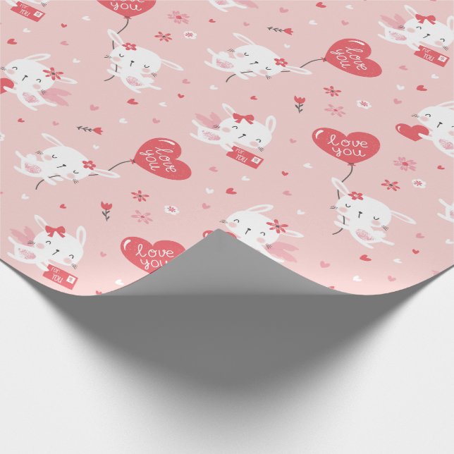 Papier Cadeau Les mignons lapins de Saint Valentin avec ballons  (Coin)