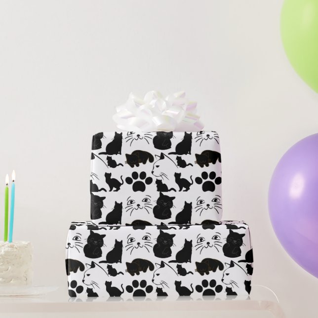 PAPIER CADEAU LES MOTIFS DE CHATS NOIRS (Cadeaux de fête)