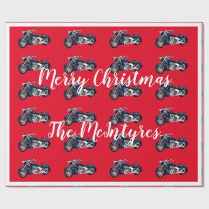 Papier Cadeau Les motos bleues à Noël rouge