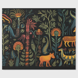Papier Cadeau Les mystérieux animaux imaginaires sur le noir