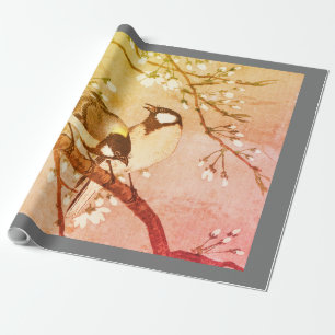 PAPIER CADEAU LES OISEAUX JAPONAIS SUR LE BLOSSOM DE LA CHERRIE