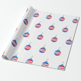 Papier Cadeau Les ornements de Noël bleus avec le drapeau Porto 