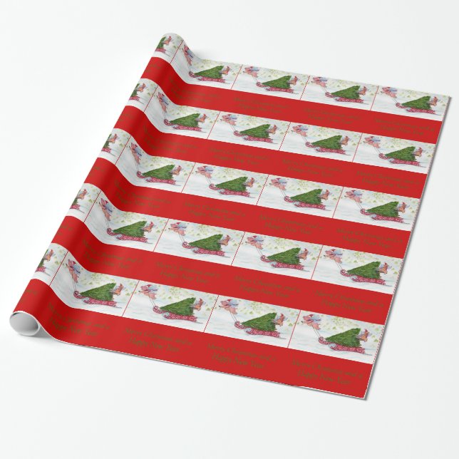 Papier Cadeau Les porcs de vol apportent à la maison l'arbre de (Déroulé)