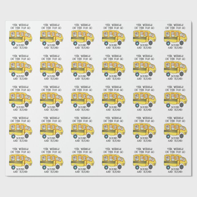 PAPIER CADEAU LES ROUES SUR LE PAPIER D'ENVELOPPEMENT DU BUS (Plat)