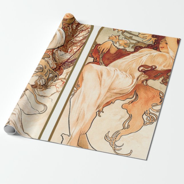 Papier Cadeau Les Saisons Original 1897 Par Alphonse Mucha (Déroulé)