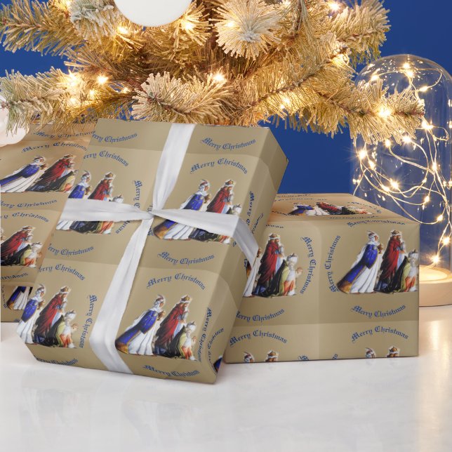 Papier Cadeau Les Trois Magi Portant cadeaux et voeux de Noël (Vacances)