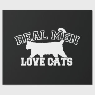 Papier Cadeau Les vrais hommes aiment les chats Silhouette blanc