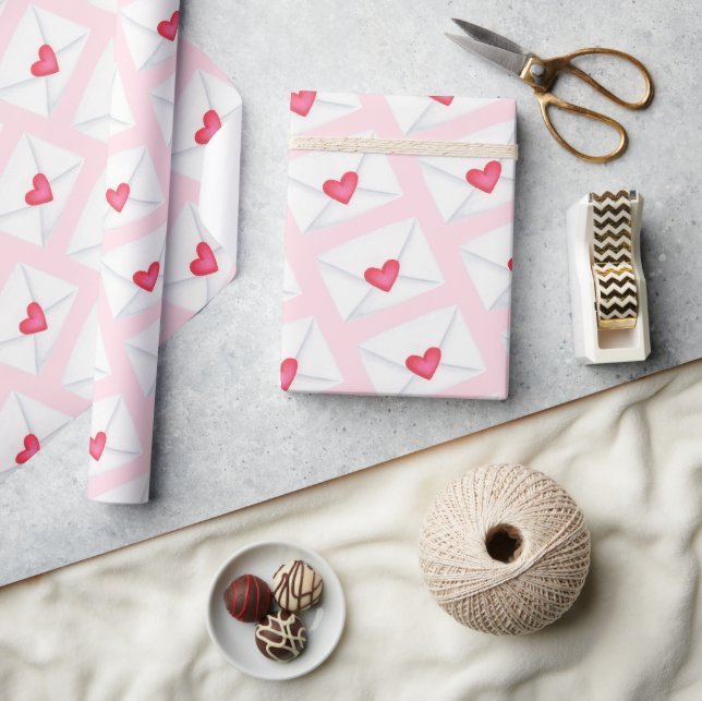Papier Cadeau LETTRE COEUR Rose Sucré Saint-Valentin (Artisanat)