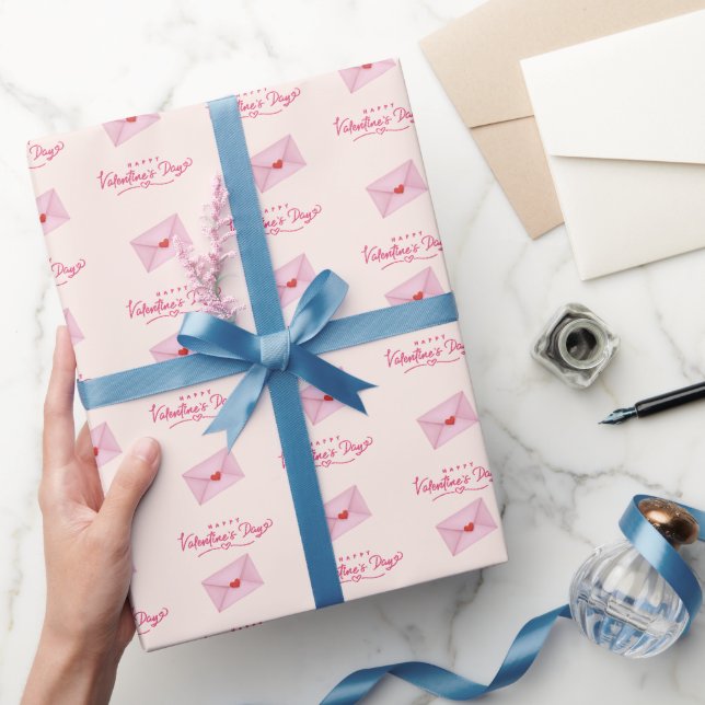 Papier Cadeau Lettre d'amour Heureuse Sainte-Valentin rose (Cadeaux)
