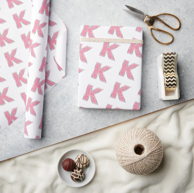 Papier Cadeau Lettre de Parties scintillant rose blanche K (Artisanat)