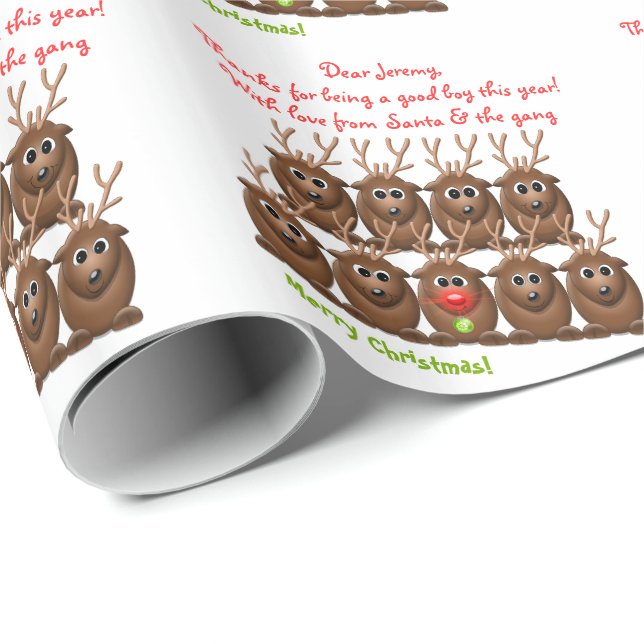 Papier Cadeau Lettre de Santas Reindeer de Noël à Père Noël (Coin rond)