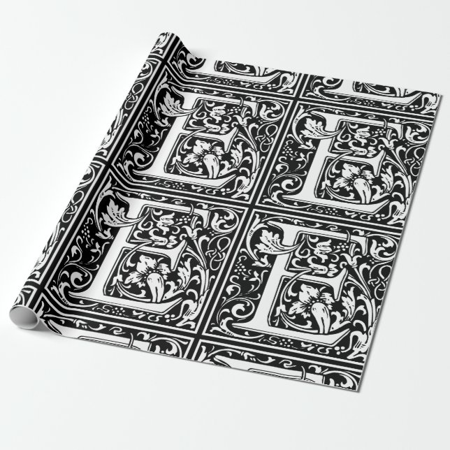 Papier Cadeau Lettre E Monogramme médiéval Art Nouveau (Déroulé)