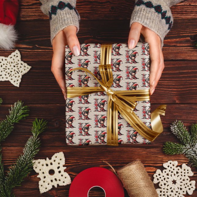 Papier Cadeau LETTRE Festive Joyeuse elfe de Noël K (Créateur téléchargé)