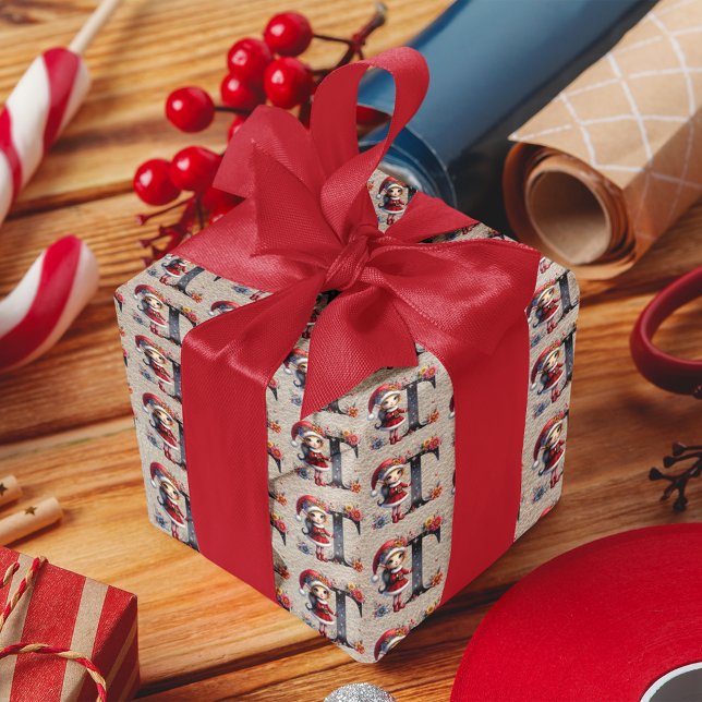 Papier Cadeau LETTRE Festive T Joyeux elfe de Noël (Créateur téléchargé)