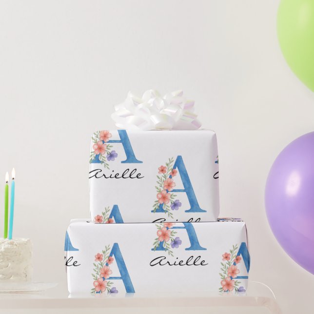 Papier Cadeau LETTRE Florale Aquarelle personnalisée Un monogram (Cadeaux de fête)