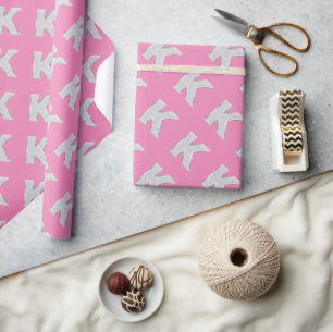 Papier Cadeau Lettre K argentée rose