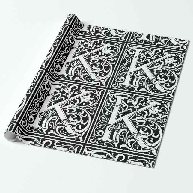 Papier Cadeau Lettre K Monogramme médiéval Art Nouveau (Déroulé)