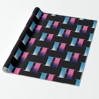 Papier Cadeau LETTRE MAJUSCULE H MONogramme Gradié Bleu rose Bla