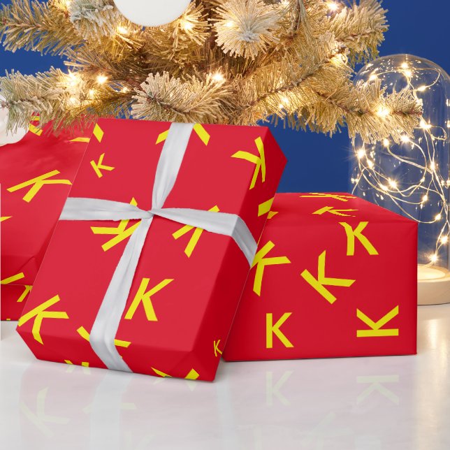 Papier Cadeau Lettre personnalisée K - nom jaune initial sur rou (Vacances)