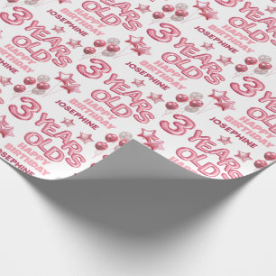 Papier Cadeau Lettre rose mignonne Balloon 3e anniversaire