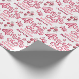 Papier Cadeau Lettre rose mignonne Balloon 4e anniversaire