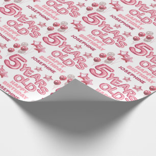 Papier Cadeau Lettre rose mignonne Balloon 5e anniversaire