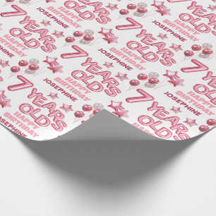 Papier Cadeau Lettre rose mignonne Balloon 7e anniversaire