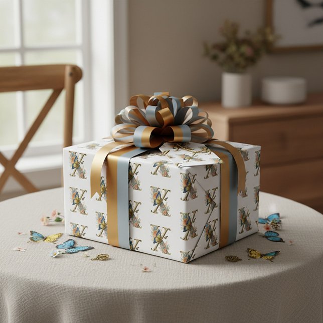 Papier Cadeau Lettre X florale bohème élégante (Créateur téléchargé)