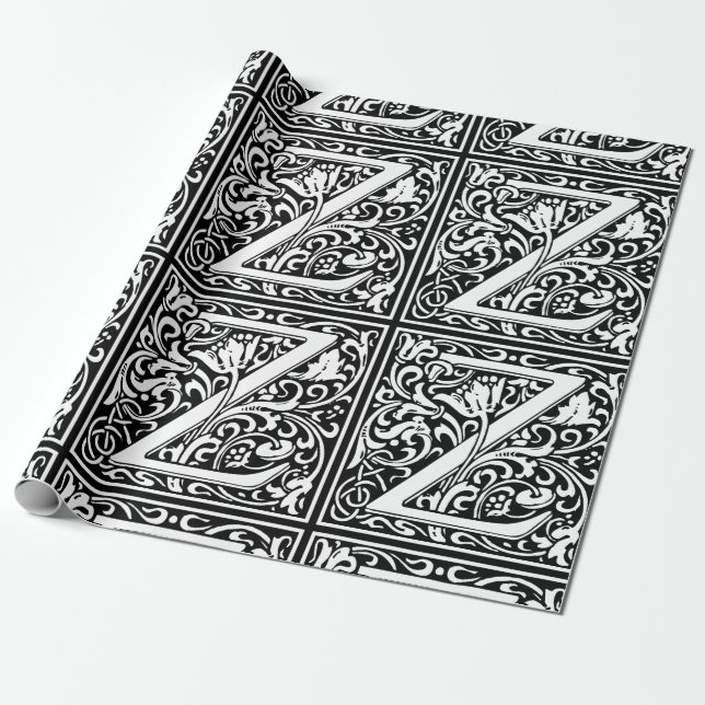 Papier Cadeau Lettre Z Monogramme médiéval Art Nouveau (Déroulé)
