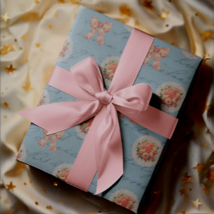 Papier Cadeau Lettres Antiques Roses Vintage Toile Rubans