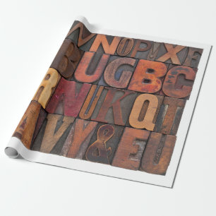 Papier Cadeau lettres de l'alphabet aléatoire - letterpress vint