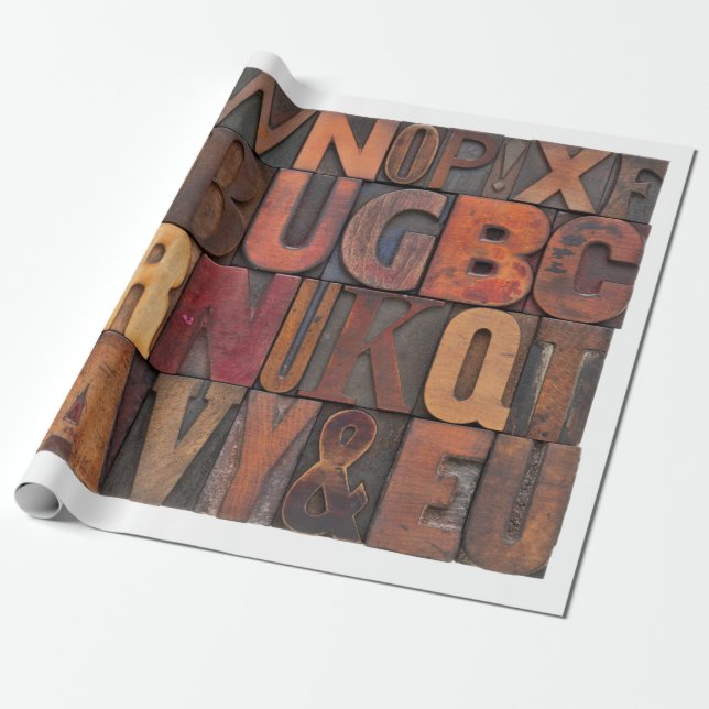 Papier Cadeau lettres de l'alphabet aléatoire - letterpress vint (Déroulé)