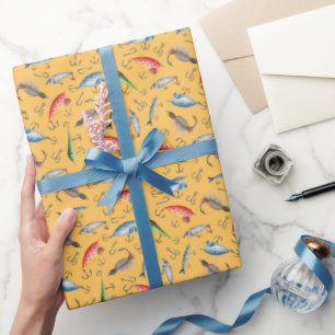 Papier Cadeau leurres de pêche sur le jaune