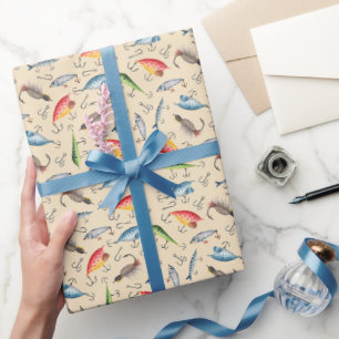 Papier Cadeau leurres de pêche sur l'orange pâle