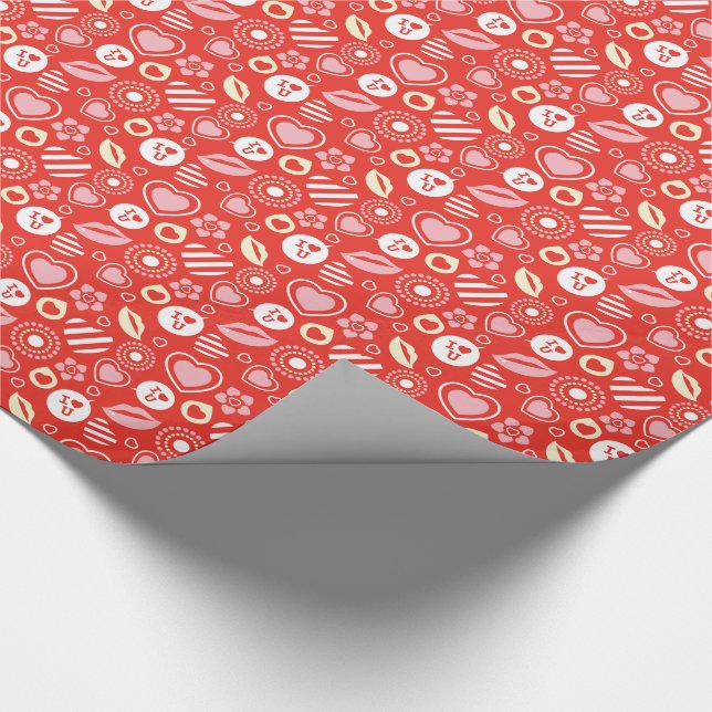 Papier Cadeau Lèvres, Amour & Coeurs Saint Valentin Motif (Coin)