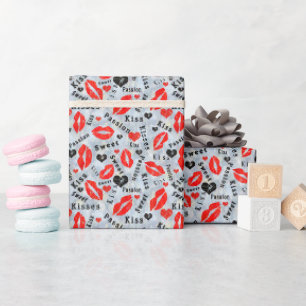 Papier Cadeau Lèvres, empreintes de rouge à lèvres, baiser.
