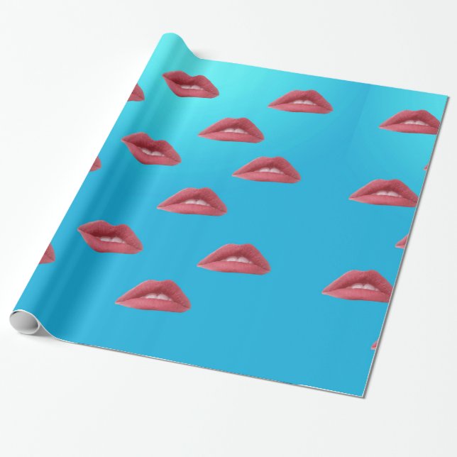 Papier Cadeau Lèvres et fond bleu (Déroulé)