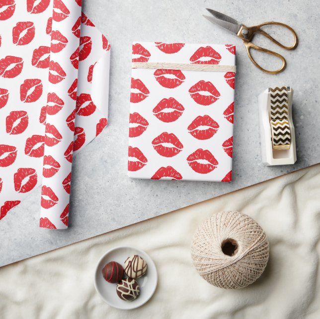 Papier Cadeau Lèvres Rouges, Rouge À Lèvres, Baiser, Motif Des L (Artisanat)