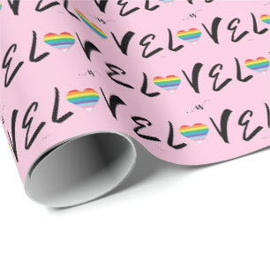 Papier Cadeau LGBTQIA LOVE is LOVE Rainbow Heart Colors, Fierté