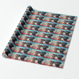 Papier Cadeau Lhasa Apso avec roses du cœur pour la Saint-Valent