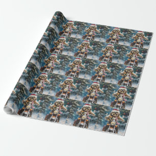 Papier Cadeau Lhasa Apso Chien à cheval Moto Noël
