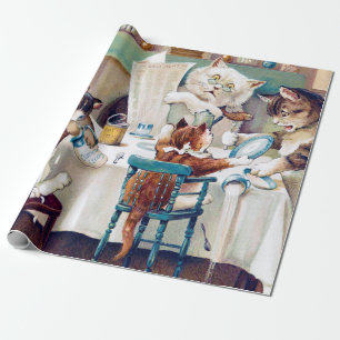 Papier Cadeau L'heure du petit-déjeuner des chats, Louis Wain