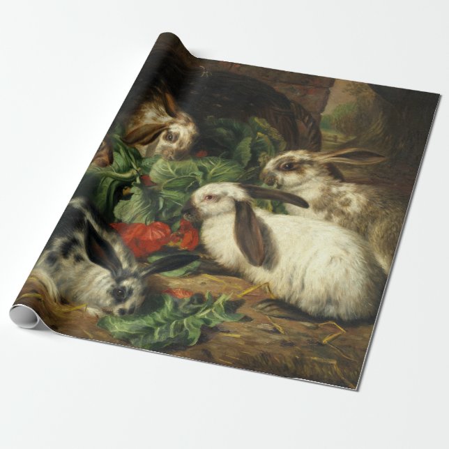 Papier Cadeau L'heureuse famille des lapins par Alfred Barber (Déroulé)
